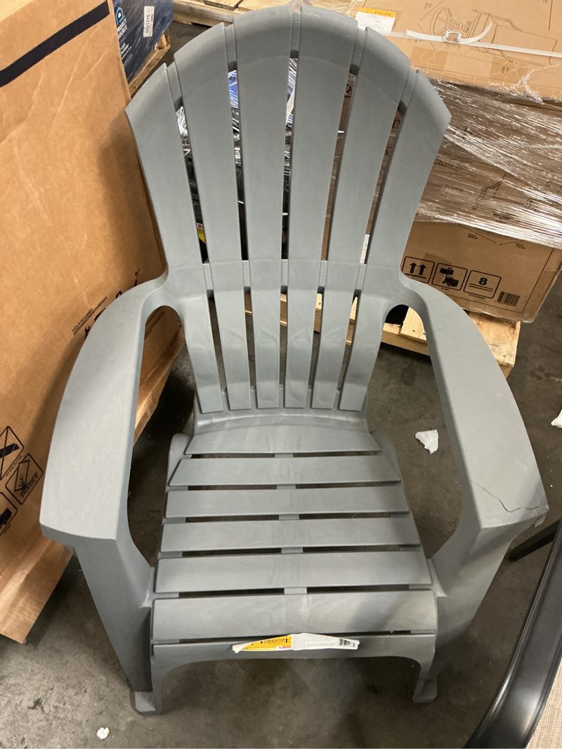 Condition photo showing As Is for adams patio stackable charcoal plastic frame stationary adirondack chair with slat seat