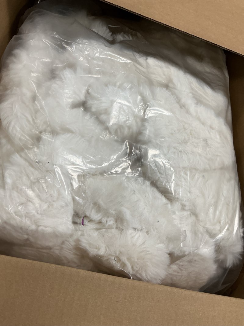 Condition photo showing As Is for PHF Luxury Faux Rabbit Fur Blanket Twin Size, Ultra Soft Fluffy Plush Cozy Warm Bubble Blanket for Bed, Couch, Chair, Sofa Decorative, Thick Reversible Suitable for Fall & Winter, 60" x 80", White Twin(60" x 80") White
