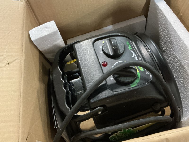 Condition photo showing As Is for biogreen electric greenhouse heater & fan with digital thermostat palma | 1500 watts, 5100 btu/hr | 5800 ft³/h air circulation -58 to 210.2°f | stainless steel | spraywater proof black