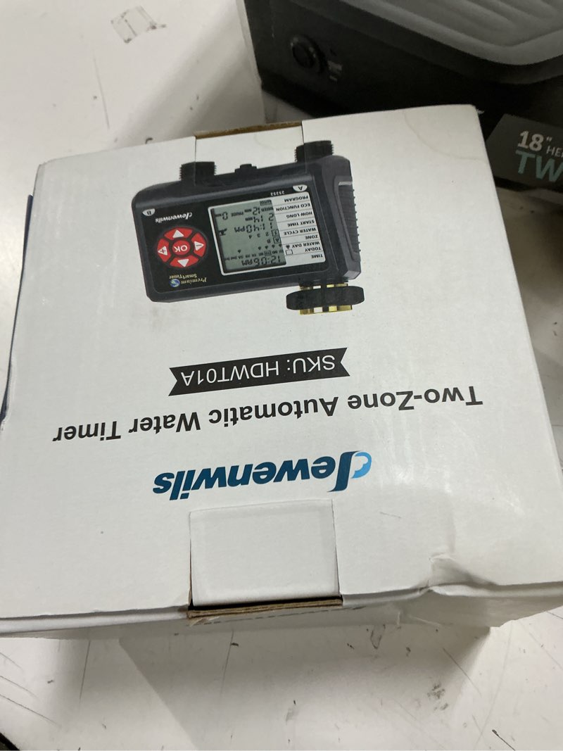 Condition photo showing Good Condition for dewenwils sprinkler timer 2 zone, water timer for garden hose, programmable hose timer faucet watering with automatic/rain delay/manual mode, outdoor irrigation controller for lawn, yard