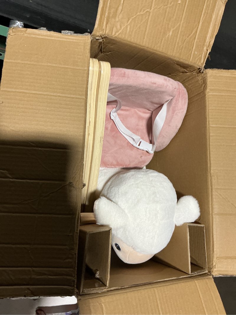 Condition photo showing Good Condition for labebe - baby sheep rocking horse, kids plush stuffed rocking animals, ovis aries rocker with seatbelt for 6 months babies, white romney rocking horse for toddler 1-3 age girl pink sheep
