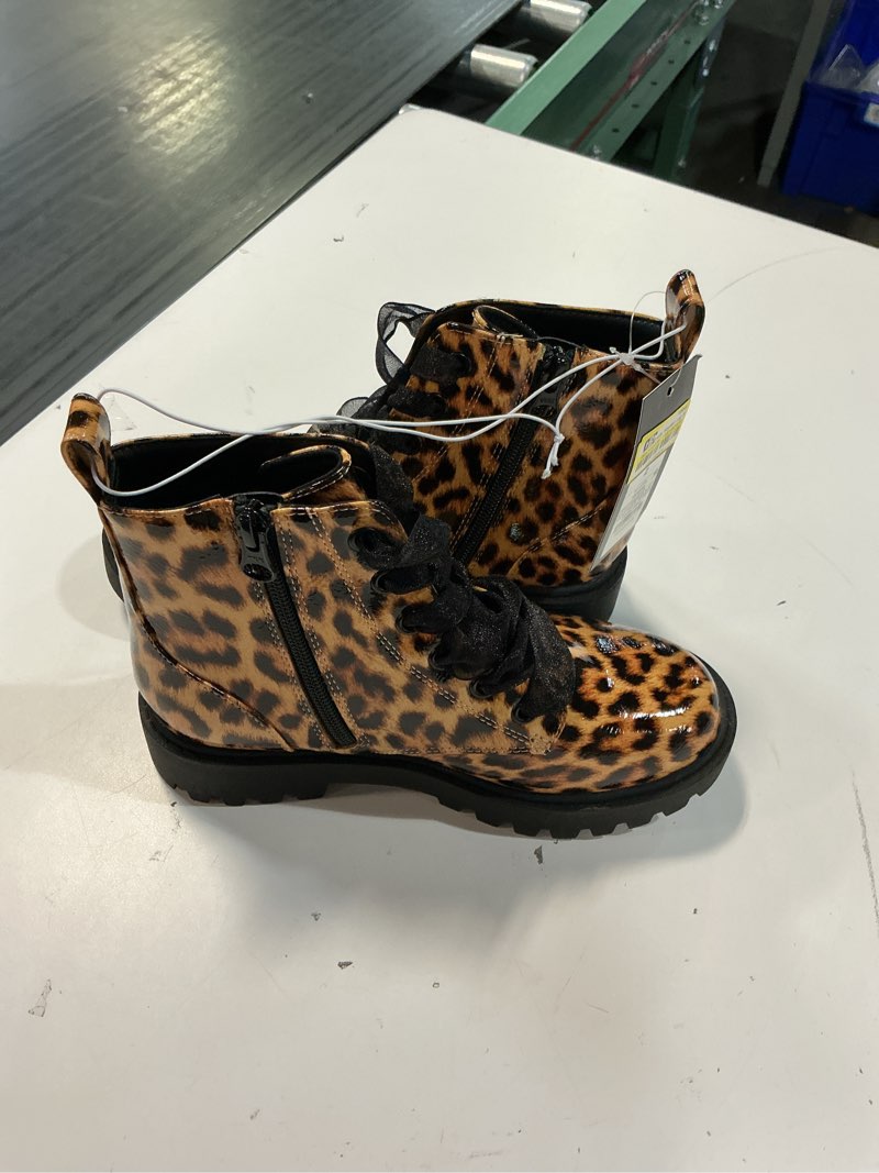 Condition photo showing Good Condition for leopard print lace-up leopard print combat boots non-slip rubber sole kids  size 2