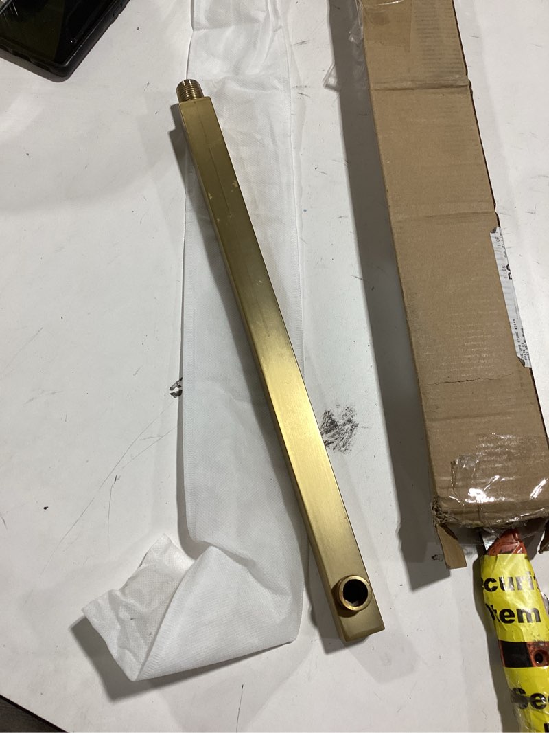 Condition photo showing As Is for HarJue Shower Arm, Rain Shower Head Extension Extender, With Flange and Teflon Tape, Made of Thicken Stainless Steel for Bathroom Rainfall Shower (20 Inch, Chrome Gold? Chrome Gold 20 Inch INCOMPLETE 