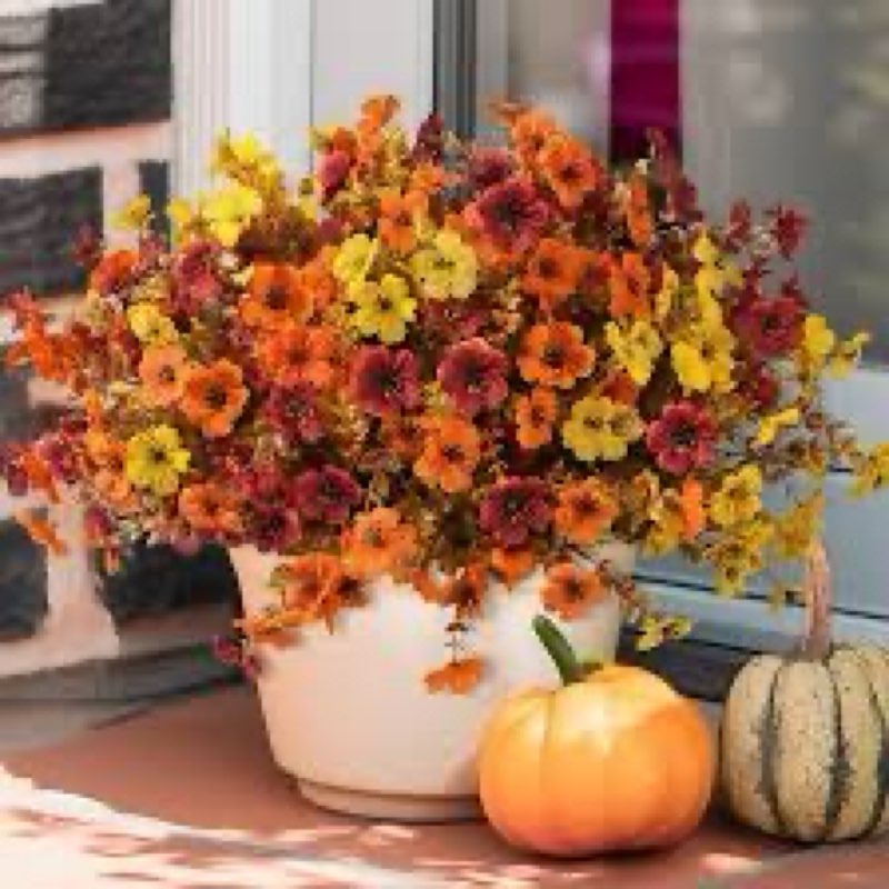 Artificial Halloween Flowers Plants for Outdoor Outside, 12 Bundles Black Fake Faux Silk Daisy Look Real UV Resistant for Planter Pot Porch Home Patio Decoration