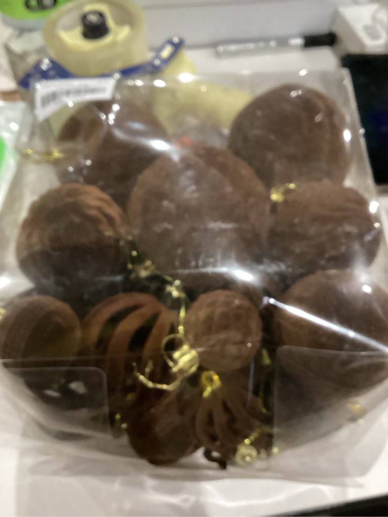 Condition photo showing New/Like New for 36pcs Velvet Ornaments for Christmas Trees, Flocked Christmas Balls Sets Assortment for Xmas Tree Holiday Decor Brown 36pcs