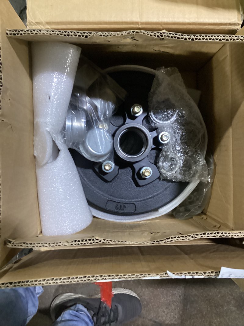 Condition photo showing Good Condition for trailer axle electric brake kit, pair of 5-hole, 4.5" bolt circle brake drum with 10" x 2 1/4" self-adjusting electric brakes for 3500 lb axles, replacement 10” brake hub drum assembly 10" x 2 1/4" 5-4.5" for 3500lb