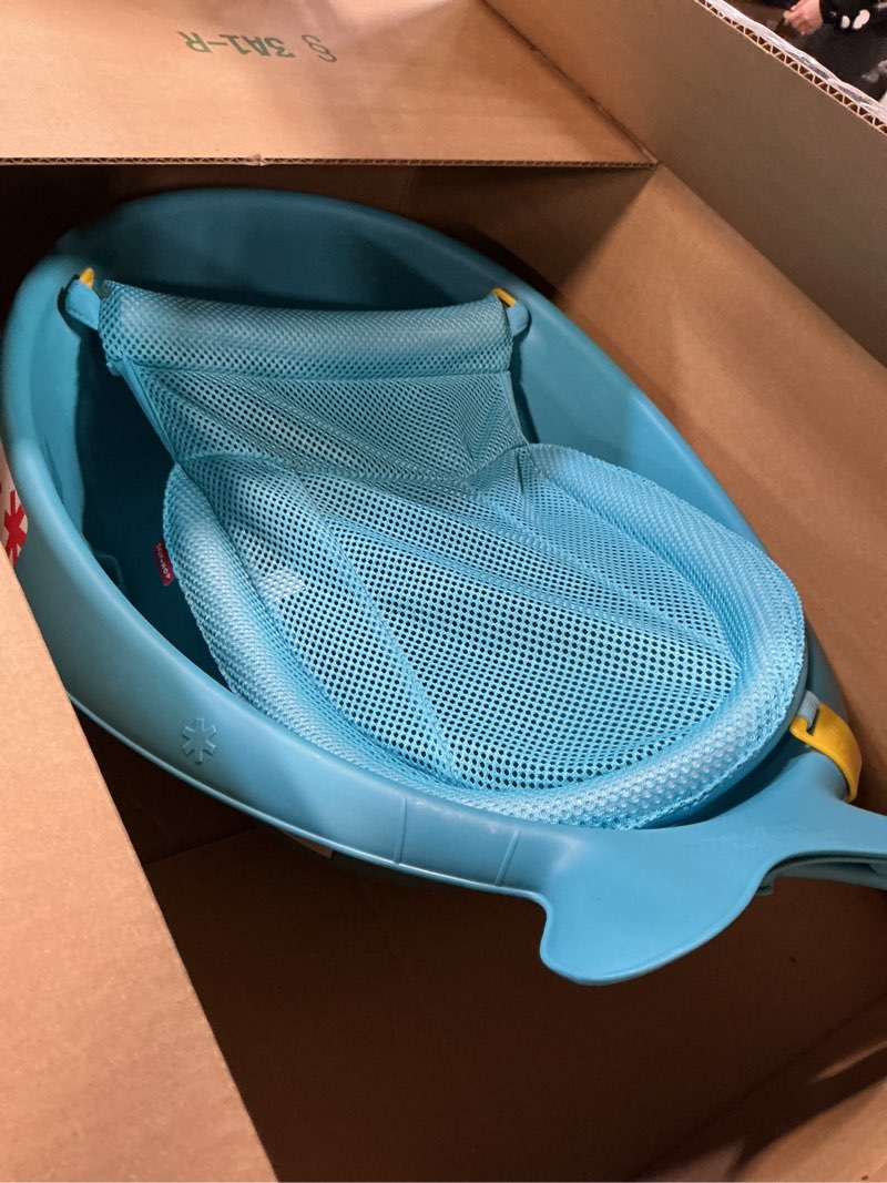 Condition photo showing As Is for Skip Hop Infant Bath Tub 3-Stage Grow With Baby Smart Sling MOBY Bathtub Blue Age 0+ Blue Tub