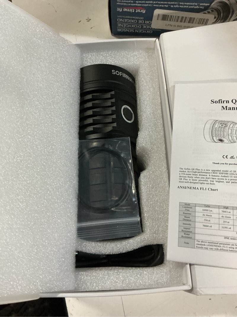 Condition photo showing New/Like New for sofirn q8 plus super bright flashlight max 16000 lumens, rechargeable powerful flashlight with high powered 6* led, anduril 2 ui, ultra-long runtime for camping, searching, survival, emergency q8plus-6500k