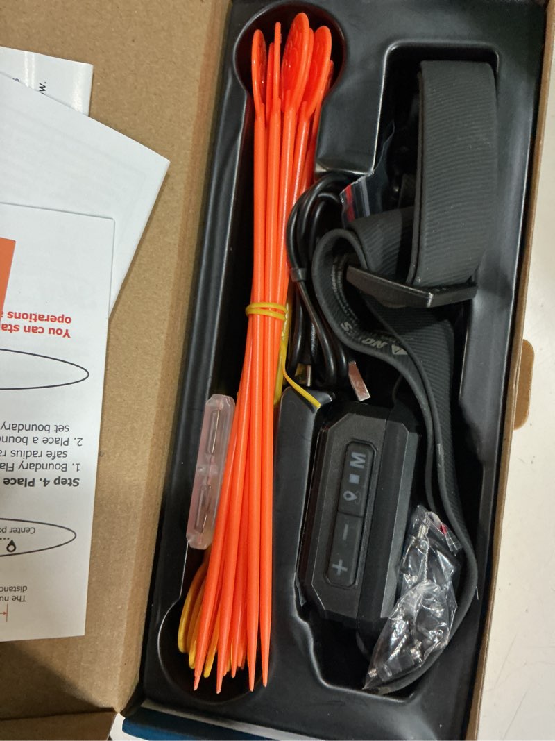 Condition photo showing New/Like New for gps wireless dog fence, electric fence for dogs, perimeter collar fence system, radius 33-1999 yards, ipx7 waterproof, beep vibration shock correction, for pets over 18 lbs for dogs over 18lbs