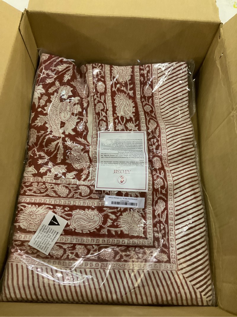 ATOSII Meraki Red 100% Cotton Tablecloth, Handblock Print Rectangle Table Cover for Kitchen Dining I