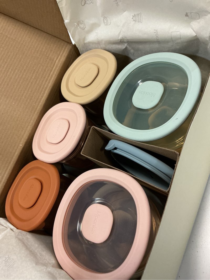 Condition photo showing New/Like New for moonkie silicone baby food containers | 8oz/4 oz baby food storage jars with airtight lids and a snack cup lid | freezer,microwave and dishwasher safe, reusable baby food jars for infant & toddler 6pack 4oz/4pack 8oz