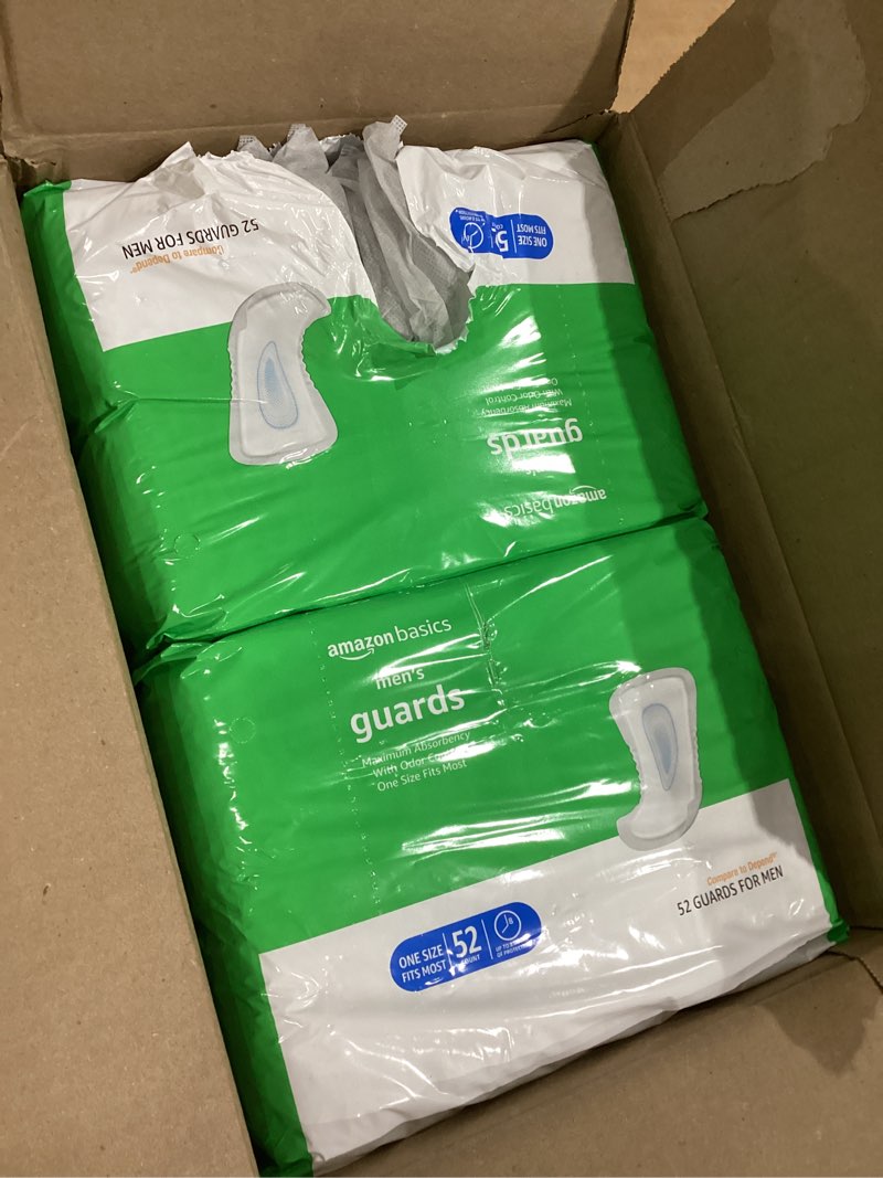 Condition photo showing Good Condition for incomplete amazon basics men's incontinence guards, maximum absorbency, 52 count, (2pack of 52)
