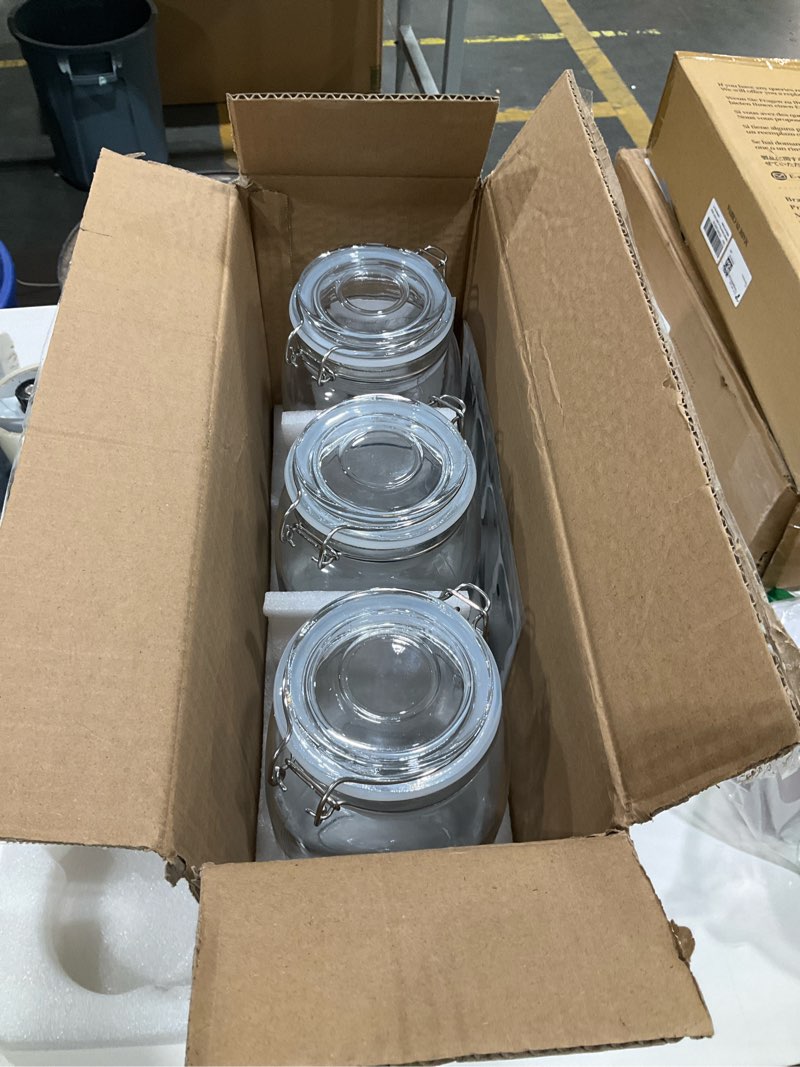 Condition photo showing Good Condition for 78oz - 3 pack square glass jars with airtight lid, wide mouth mason jars with clamp lids, air tight glass canisters, best food storage containers for flour, sugar, cereal, pasta, rice, coffee, spice square-78oz set-3 pack