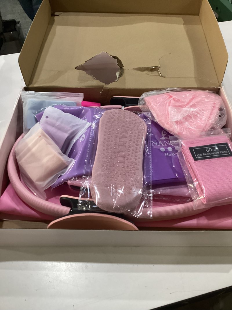 Condition photo showing New/Like New for Pilates Kit, Home Pilates Workout Kit for Women, Pilates Equipment with 14.5" Pilates Ring and Ball, Resistance Bands, Ankle Weights, Sliders & Grip Socks Accessories for Starter Home Workouts Pink