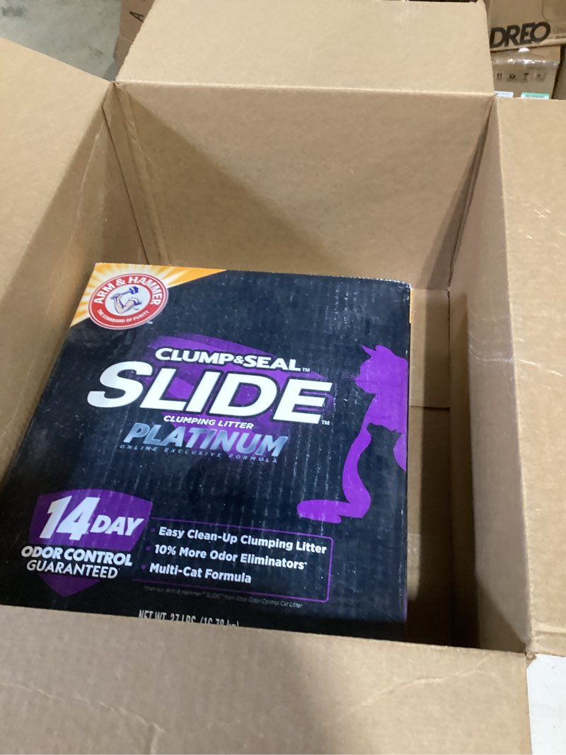 Condition photo showing As Is for arm & hammer clump & seal slide platinum multi-cat clumping cat litter, easy clean technology with no scrubbing, 14-day odor control, 37 lbs slide platinum clumping litter