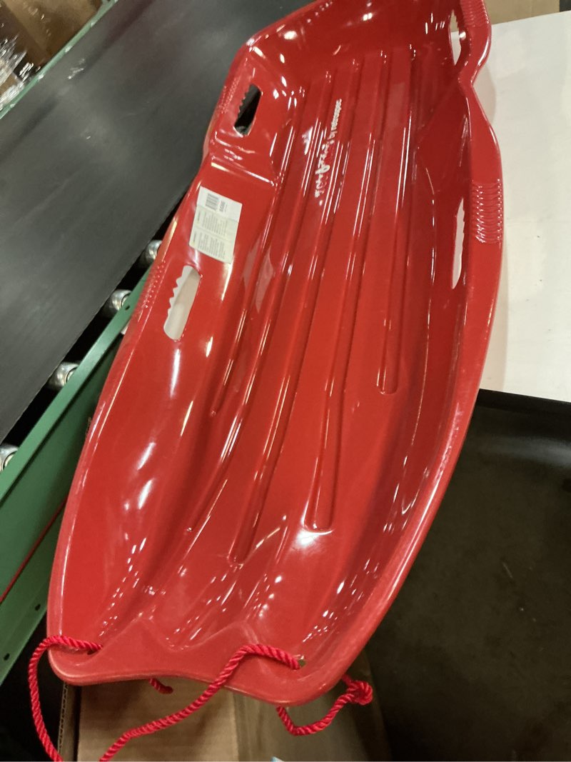 Condition photo showing Good Condition for Retrospec Retrorider Plastic Snow Sled – Toboggan Style with Pull Rope, Cold-Resistant Coating, and Hard Bottom for Smooth Downhill Rides – Available in 35" and 48" Sizes for Kids and Adults Single Brrgundy 48"