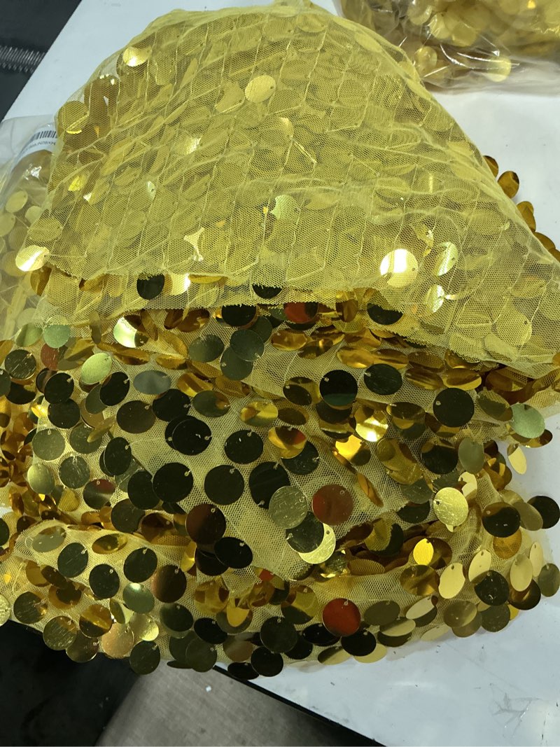 Condition photo showing Good Condition for jyflzq gold sequin table runner 12x108 inch 6 packs glitter payette metallic table runners for birthday weddings christmas party event gold 12'' x 108''-6