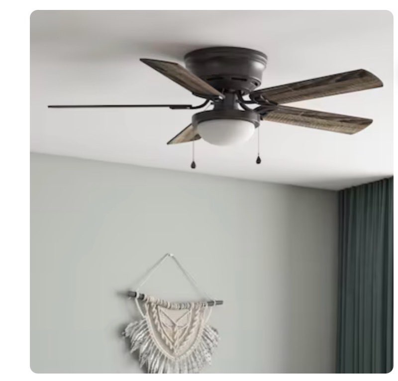 Harbor Breeze Armitage 52-in Matte Black with Black/Cocoa Blades Flush Mount Ceiling Fan With