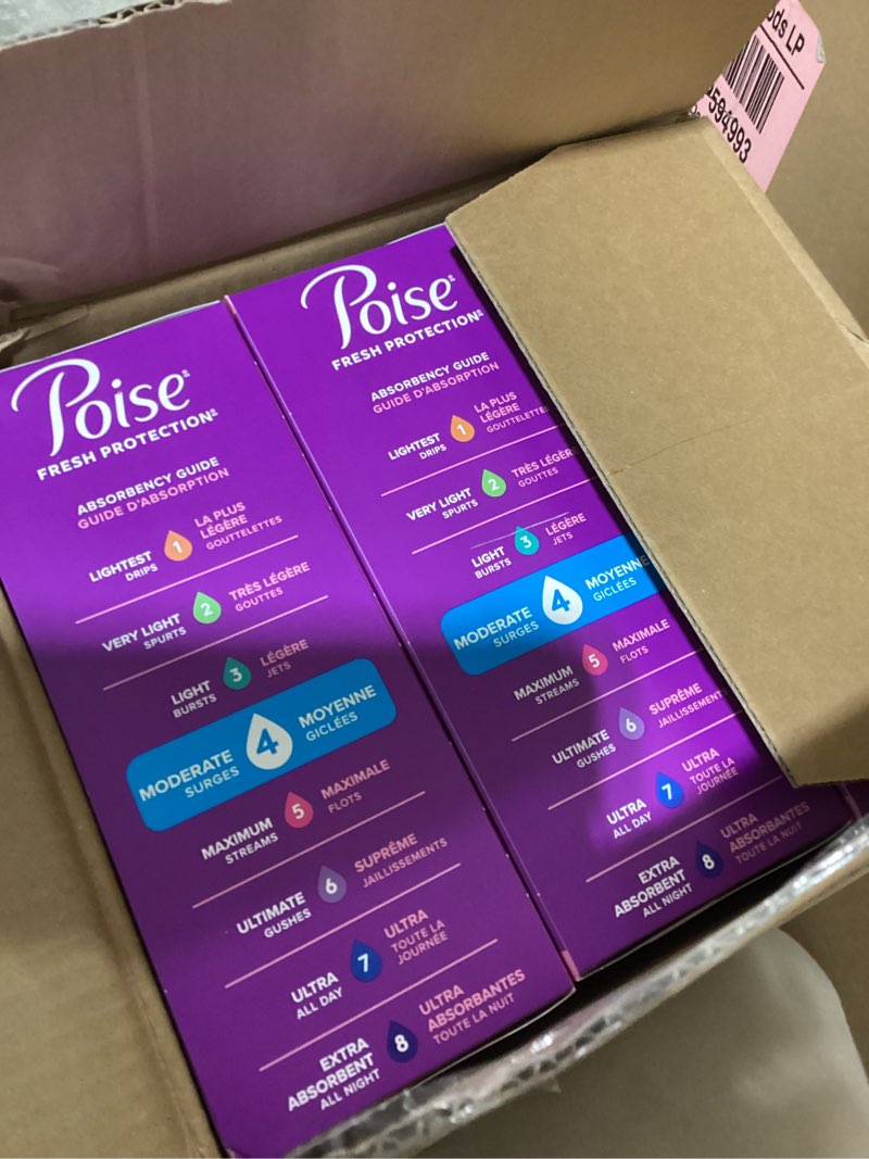 Condition photo showing New/Like New for Poise Ultra Thin Incontinence Pads & Postpartum Pads for Bladder Leaks, 4 Drop Moderate Absorbency, Long Length, 144 Count, Packaging May Vary Long Length 144