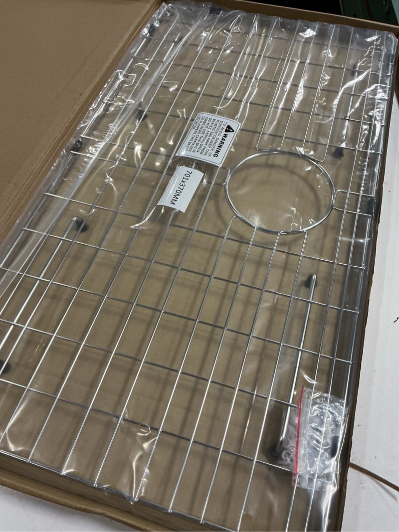 Condition photo showing New/Like New for 27-9/16" x 14-9/16" sink protector, rear drain with corner radius 3/16",sink grate sink rack for bottom of kitchen sink single sink bowl 27-9/16" x 14-9/16" rear drain