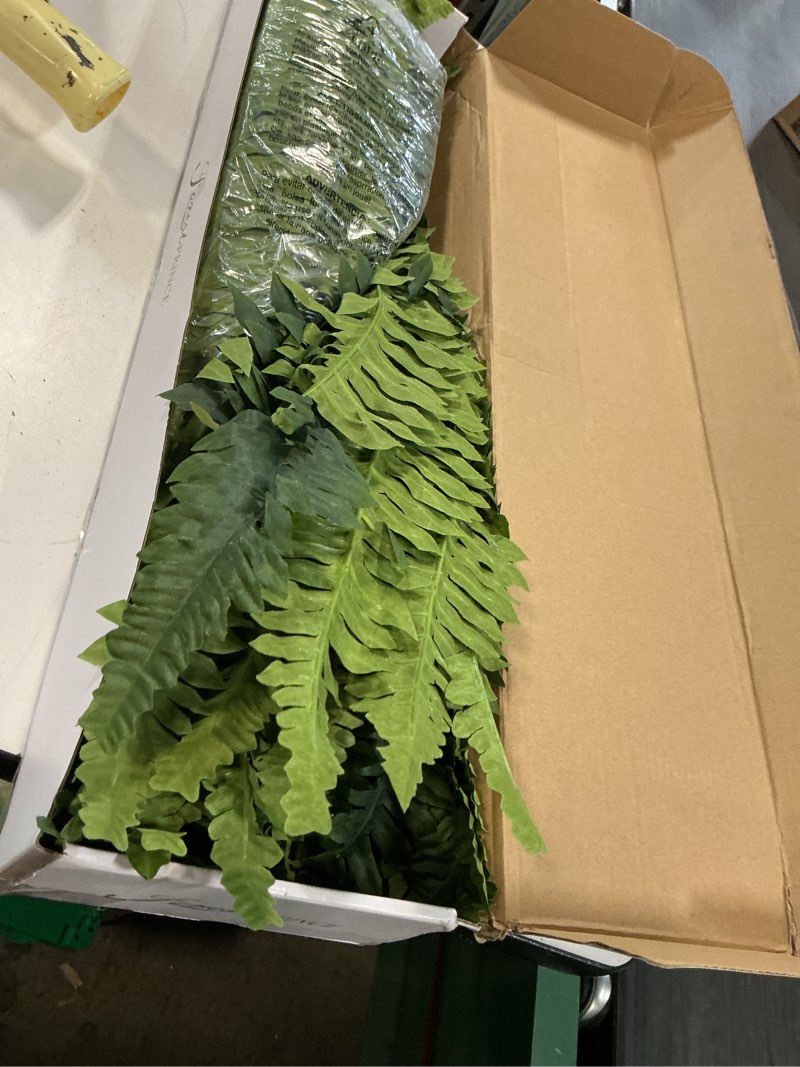 Condition photo showing Good Condition for forest prince 35" ferns artificial bush plants large, 2 artificial boston ferns with 39 fronds for outdoors home decor