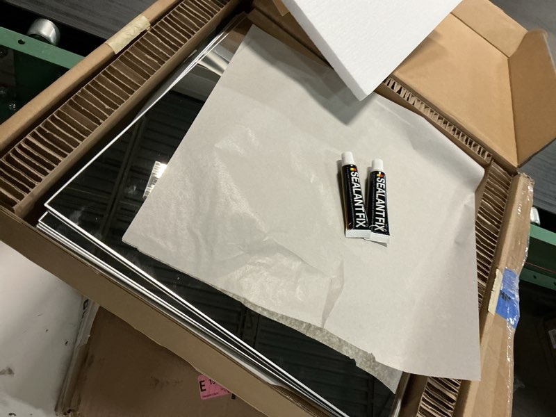 Condition photo showing Good Condition for delma home gym mirrors, 12'' x 12'' glass mirror tiles (16 pcs), square large wall mirror for home gym, bedroom, door,bathroom, frameless mirror sets frameless 12" x 12" (16 pcs)