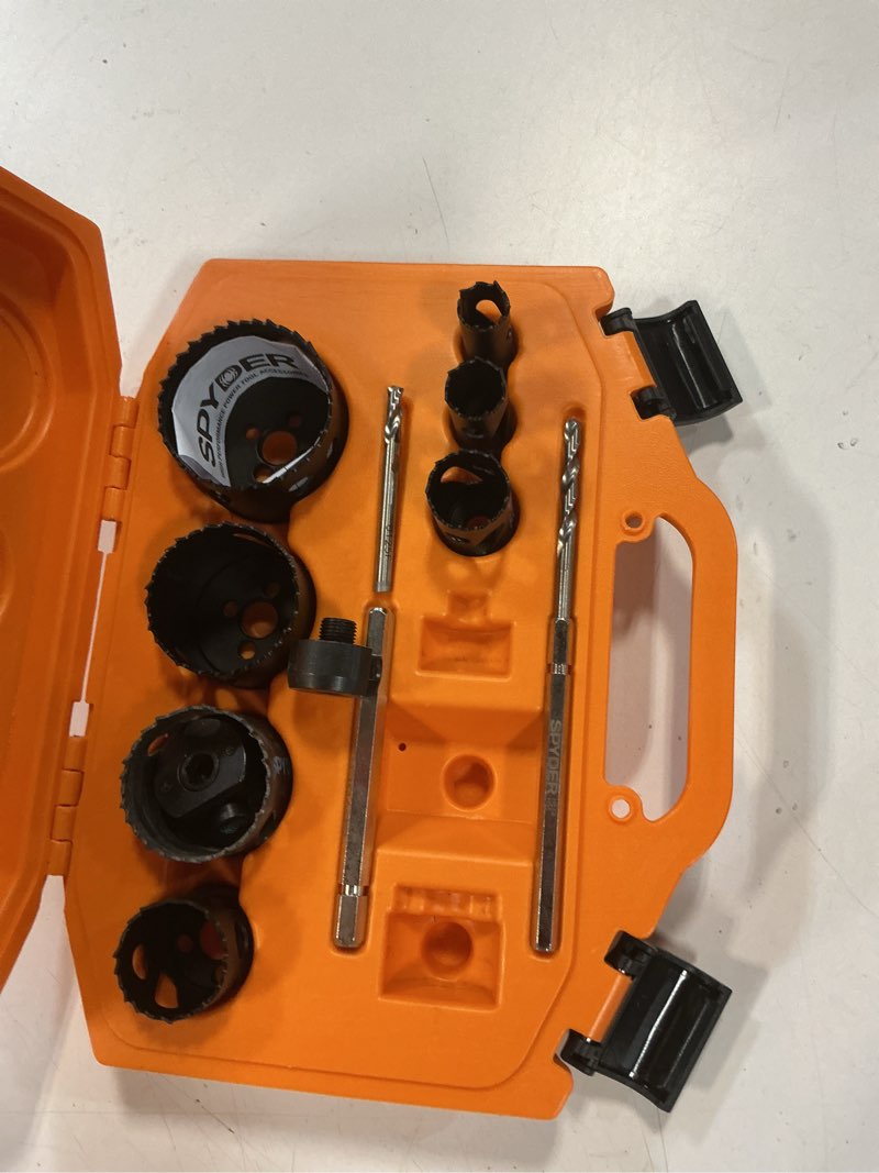 Condition photo showing As Is for spyder 11-piece set bi-metal arbored adjustable hole saw kit set