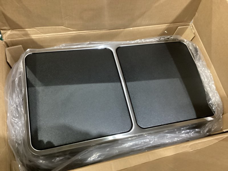 Condition photo showing Good Condition for songmics trash can, 2 x 8 gallon (2 x 30 l) garbage can for kitchen, with 15 trash bags, 2 compartments, plastic inner buckets and hinged lids, airtight, silver and black ultb60nl version 1 silver + black