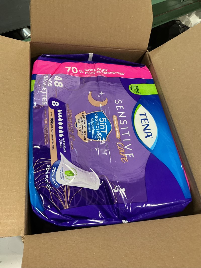 Condition photo showing New/Like New for Tena Sensitive Care Incontinence Pads, Bladder Control, Postpartum for Women, Overnight Absorbency, Extra Coverage, 48 Count