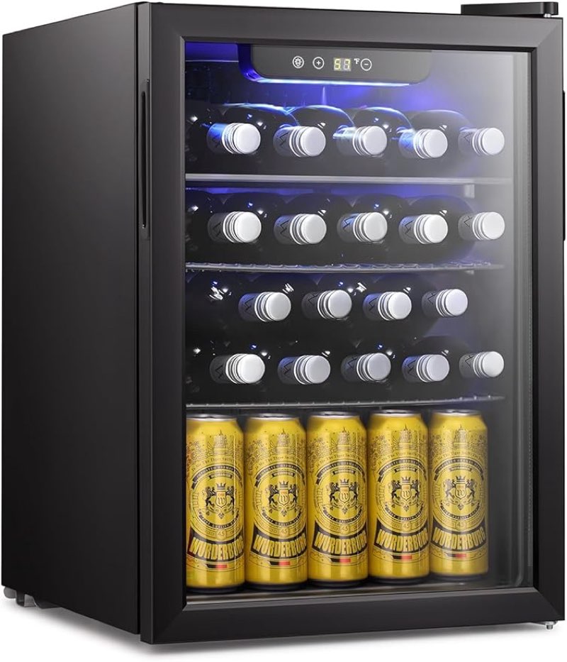 antarctic star 16 bottle wine cooler/cabinet beverage refrigerator small mini wine cellar beer soda clear glass door bar fridge quiet operation compressor adjust temp control freestanding, 2.4 cu. ft