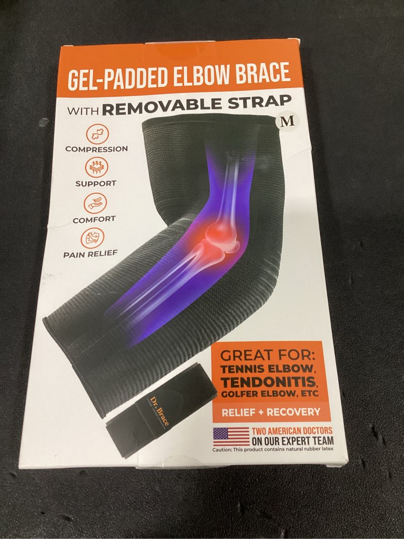 Condition photo showing New/Like New for dr. brace® elite elbow brace support, breathable elbow compression sleeve with gel pad for golfer's, tennis elbow & tendonitis treatment & pain relief 2024 (black, medium) black medium