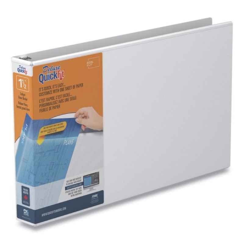 Stride® QuickFit® D-Ring Overlay Binders  Ledger  1 1/2  Rings  11  x 17  Sheet Size  61% Recycled  White
