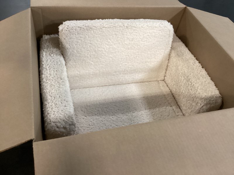 Condition photo showing As Is for Delta Children Cozee Flip-Out Sherpa 2-in-1 Convertible Chair to Lounger for Kids, Cream