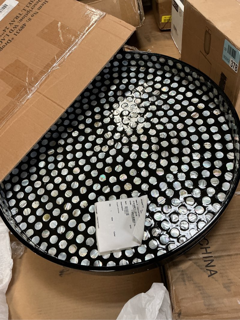 Condition photo showing New/Like New for deco 79 tray, 24"l x 24"w x 3"h, dark brown