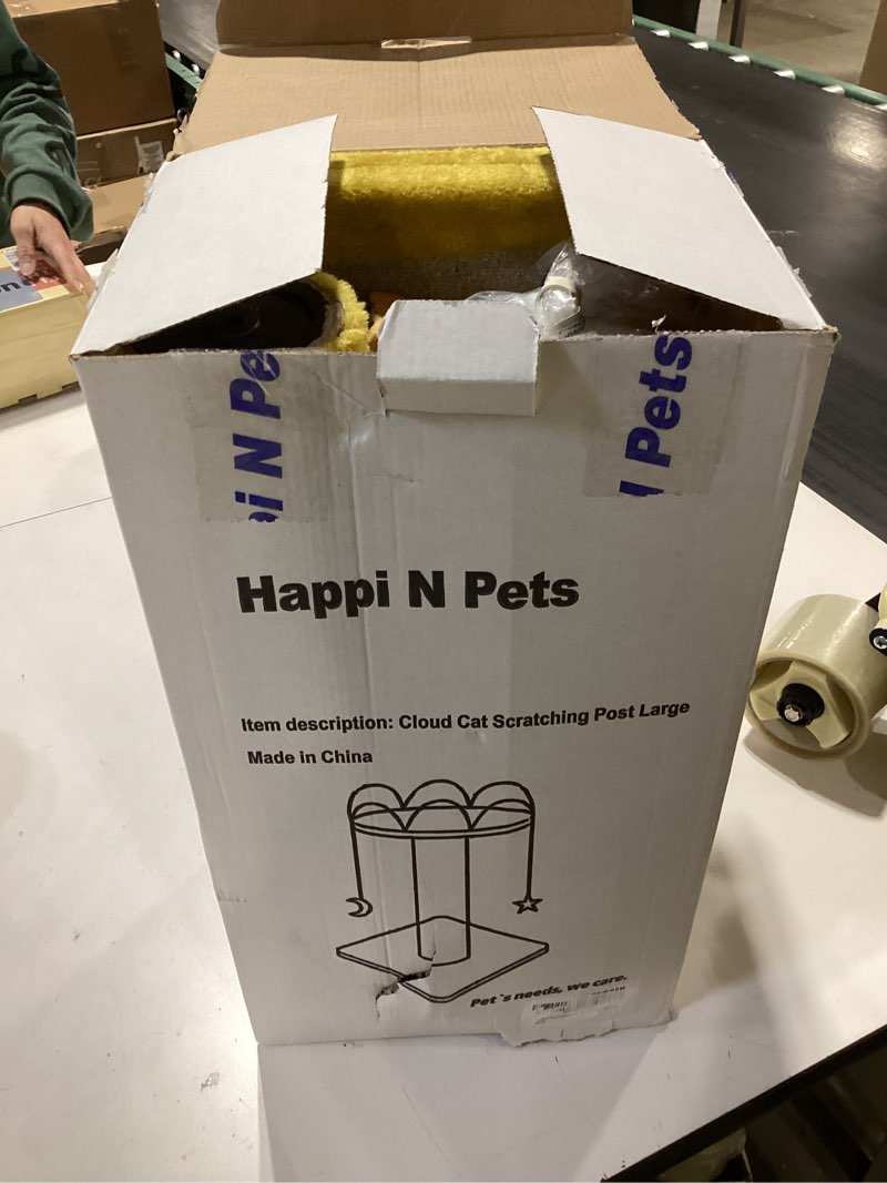 Condition photo showing New/Like New for Happi N Pets 28" Tall Cat Scratching Post with Bed, Small Cat Tree for Indoor Cats, Thick Cat Scratch Post with Cloud-Shaped Soft Perch & Cute Toys, Stable Cat Stand, Removeable Cover, Bounus Catnip 28" with Scratching Post