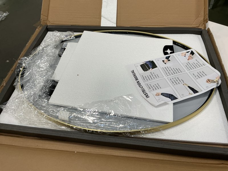 Condition photo showing Good Condition for Koonmi Gold Oval Bathroom Mirror, 20"x28" Bathroom Vanity Mirror, Oval Mirror for Bedroom Living Room Entryway, Hangs Horizontal or Vertical Gold 28"L x 20"W