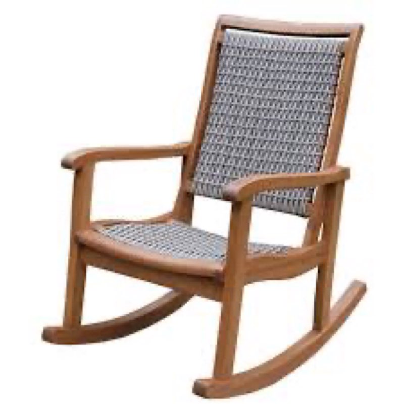 Grey wicker and eucalyptus rocking chair 