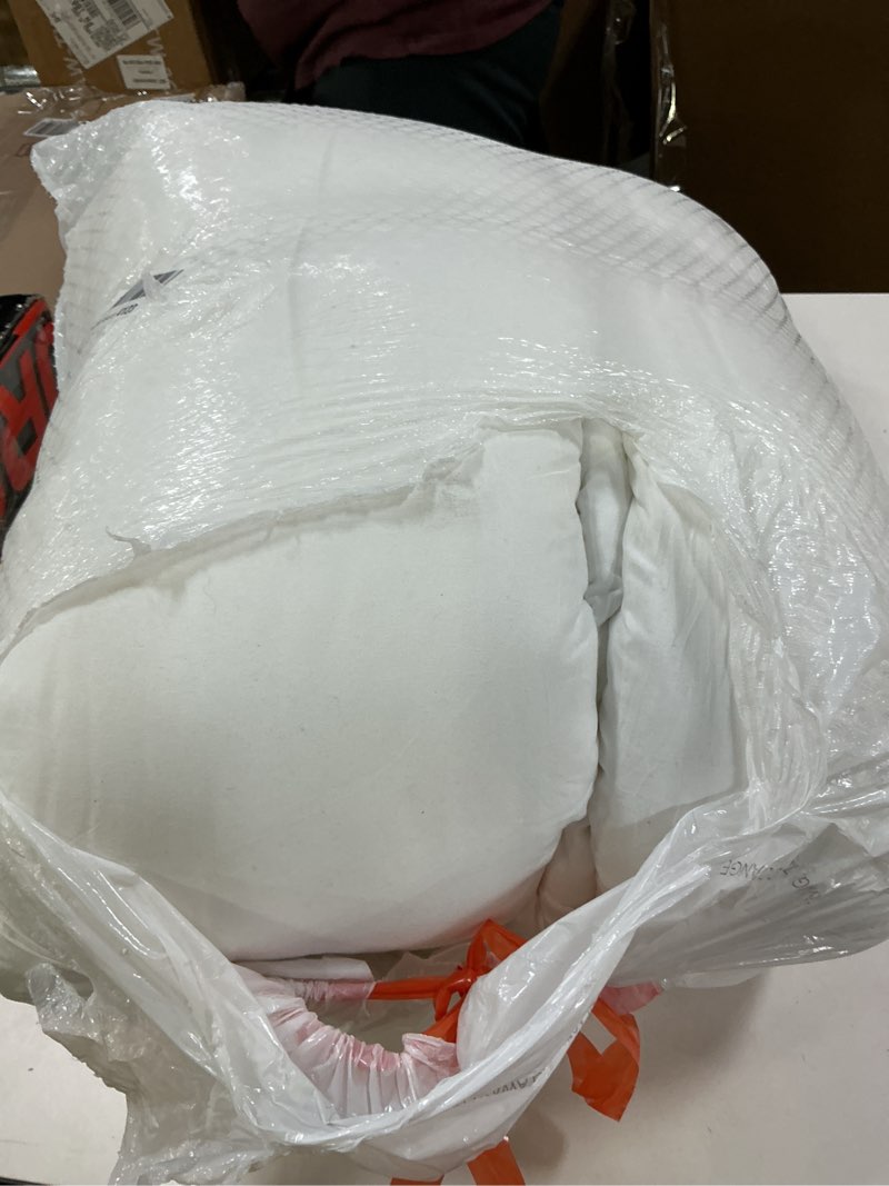 Condition photo showing As Is for Andency Oversized King Comforter Set 120x98, 3 Pieces Ruffle Shabby Chic Famhouse Bedding Set, All Season Lightweight Fluffy Bed Set for Girls Women, White White Oversized King(120"x98")