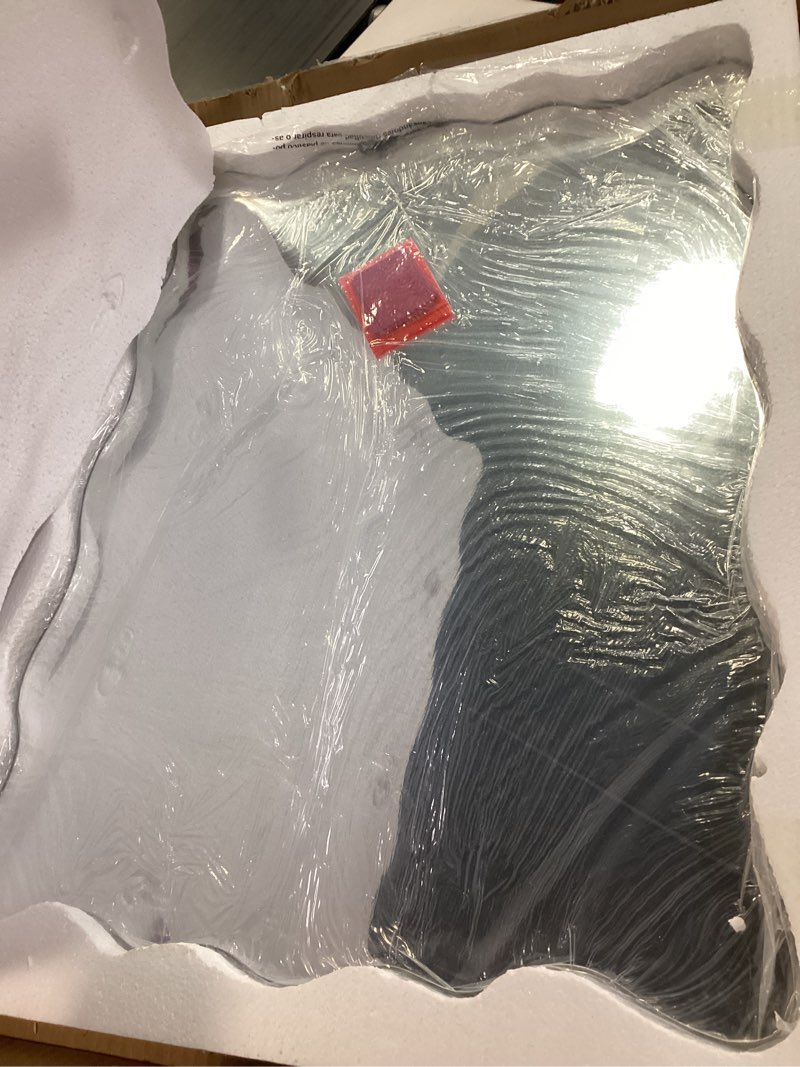 Condition photo showing Good Condition for kohros wavy wall mirror frameless bathroom mirrors for over sink 18” x 24\" beveled edge mirror for vanity and entryway hang horizontally or vertical wavy 18\"l x 24\"w