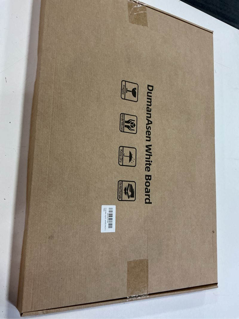 Condition photo showing New/Like New for large dry erase board, 16" x 24" magnetic whiteboard for wall, portable double sided whiteboard for home, office, includes 3 markers, eraser and hanging hardware