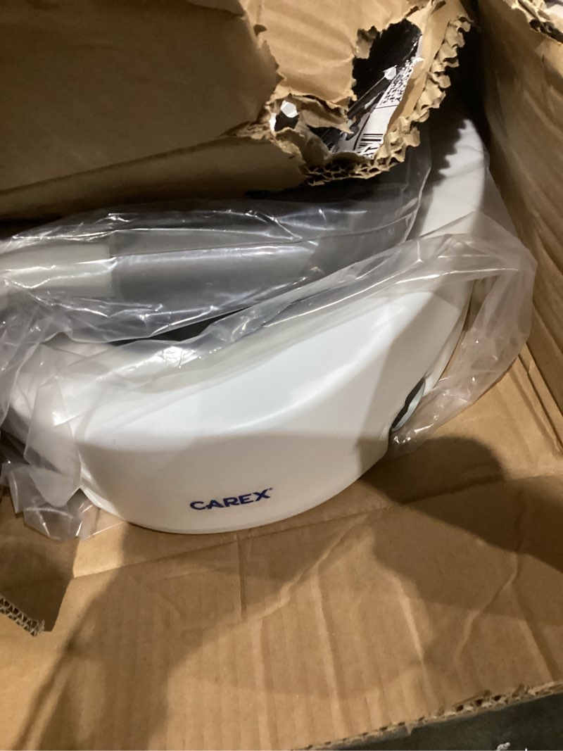 Condition photo showing As Is for Carex 3.5 Inch Raised Toilet Seat with Arms, Elongated Toilet Seat Riser, Up to 250 lbs Capacity, Elevating & Raising Seat for Elderly & Handicap, Universal, Slip-Resistant with Padded Handles, White