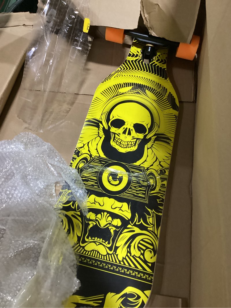 Condition photo showing Good Condition for 41 inch longboard skateboard 8 ply natural maple complete skateboard cruiser for cruising, carving, free-style and downhill with t-tool skull