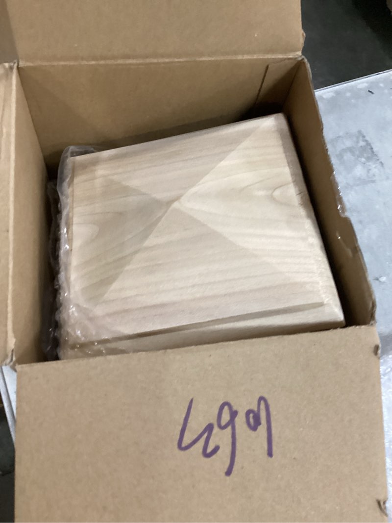 Condition photo showing Good Condition for geetery 4 pcs 4 x 4 wood newel post cap fence post cap for fence topper top resistant decking caps for outdoor fences, mailboxes and decks (cedar wood) cedar wood 4