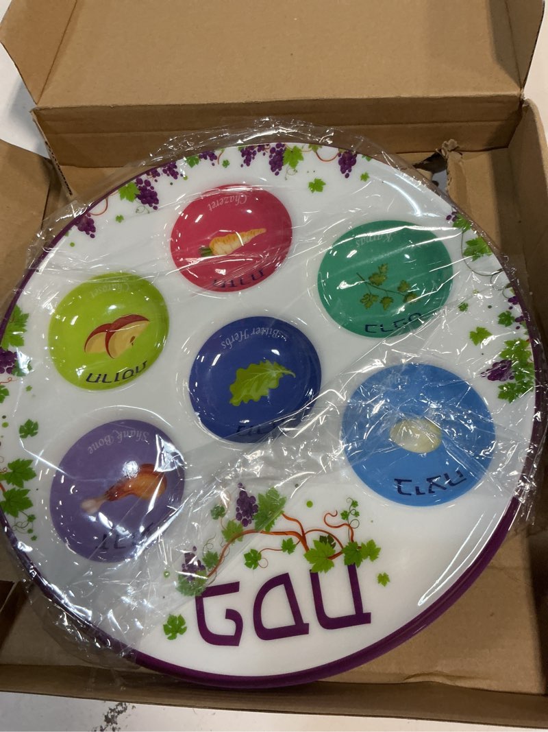 Condition photo showing New/Like New for newtay 24 pcs passover seder plate plastic 10" disposable plates passover decorations for kids adults communal seders foods pesach kitchen accessories table decorations(grape vine)