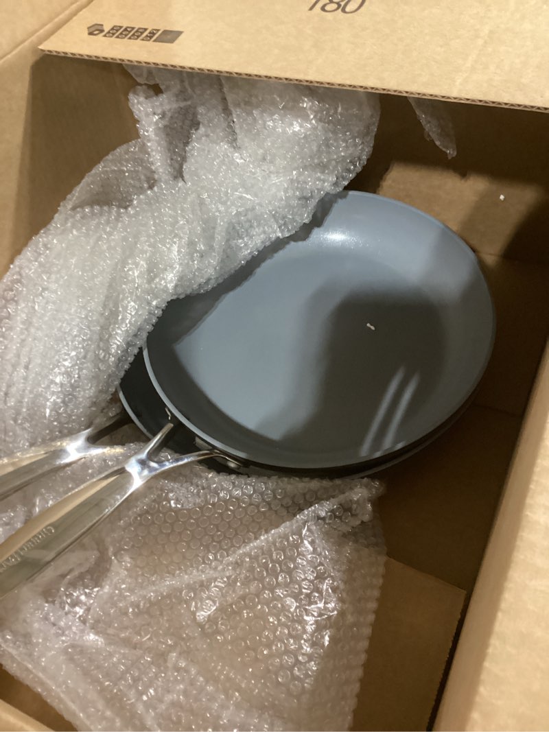 Condition photo showing Good Condition for GreenPan Valencia Pro Hard Anodized Healthy Ceramic Nonstick 10" and 12" Frying Pan Skillet Set, PFAS-Free, Induction, Dishwasher Safe, Oven Safe, Gray 10" and 12" Frying Pan Skillet Set Gray