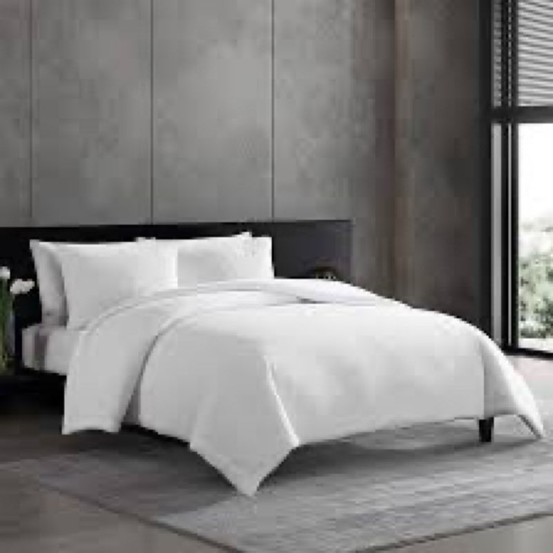 Vera Wang - Queen Duvet Cover Set, Premium Cotton Bedding with Matching Shams, Modern Luxurious Bedding Set, Oeko-Tex Certified (Puckered Texture White, Queen)