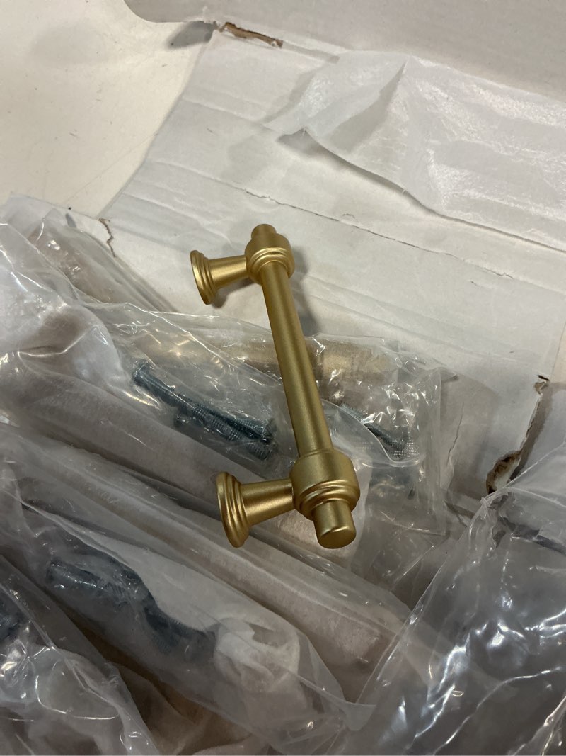 Condition photo showing As Is for franklin brass (10-pack) – champagne bronze cabinet handles, 5-1/16 inch hole center, casual pulls for drawers, kitchen cabinet door, dressers | francisco champagne bronze 5-1/16" (128mm) 10-pack
