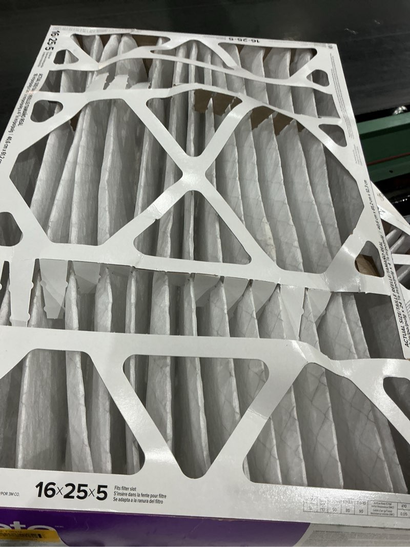 Condition photo showing As Is for filtrete 16 x 25 x 5 merv 12 1550 mpr allergen, bacteria and virus electrostatic pleated air filter item #552963 | model #lowedp015in2