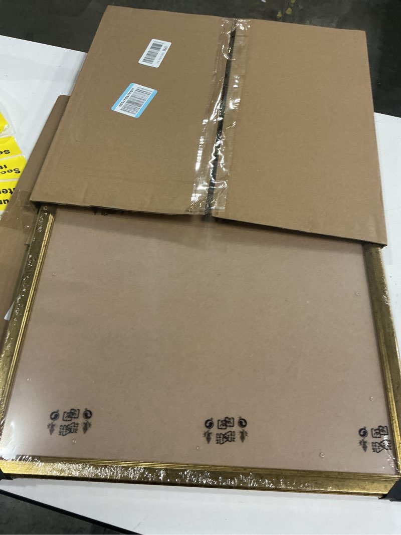 Condition photo showing New/Like New for Wood 18x18 Frame Gold, Ornate Natural 18x18in Poster Picture Frame, Modern Golden 18 x 18inch Gallery Wall Photo Frame with HD Plexiglass, Horizontal Vertical Wall Mounting Display 1pcs Gold 18x18