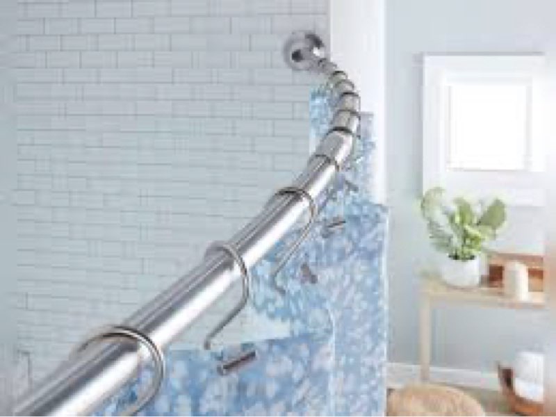 allen + roth 44-in to 72-in brushed nickel fixed or tension single curve adjustable shower curtain rod 48